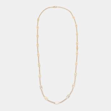 Pre Owned Valentino Gold Tone Metal V Logo Long Necklace