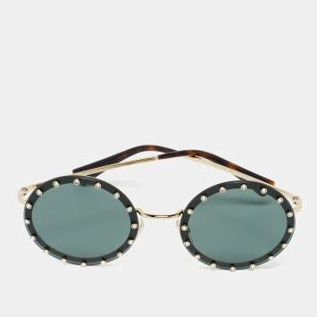 Valentino Black/Gold Tone VA 2010-B Crystals Round Sunglasses