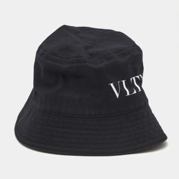 Pre Owned Valentino Black VLTN Print Cotton Bucket Hat Size 58 