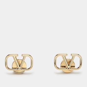 Valentino Gold Tone Metal VLogo Stud Earrings