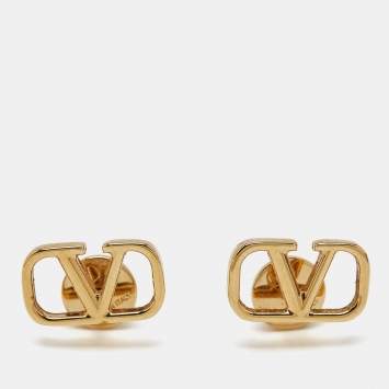 Pre Owned Valentino Vlogo Gold Tone Earrings