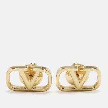 Pre Owned Valentino Vlogo Gold Tone Earrings  