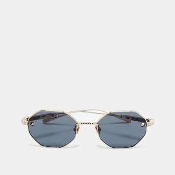 Pre Owned Valentino Black/Gold Tone VLS 122A V Stud Geometric Sunglasses