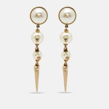 مملوكة مسبقًا Valentino Rockstud Faux Pearl Gold Tone Earrings