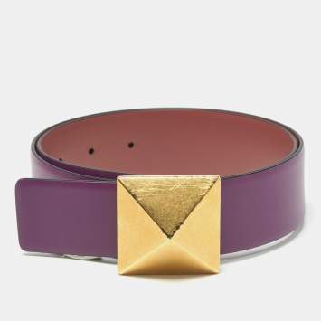 Pre Owned Valentino Purple/Old Rose Leather One Stud Reversible Belt 75CM