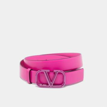 Pre Owned Valentino Pink Leather VLogo Waist Belt 80CM