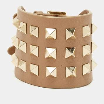 مملوكة مسبقًا Valentino Leather Rockstud Gold Tone Bracelet