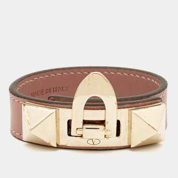 مملوكة مسبقًا Valentino Rockstud Leather Gold Tone Bracelet S