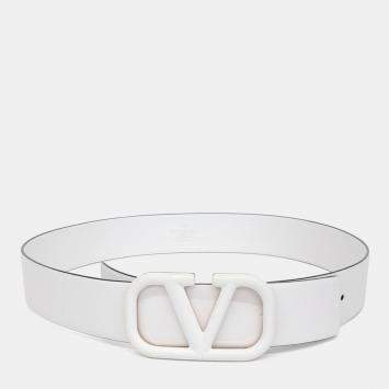 Pre Owned Valentino White Leather V-Ring Belt