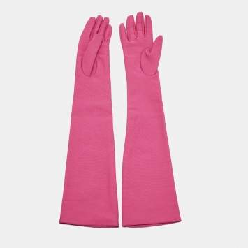 مملوكة مسبقًا Valentino Pink Vlogo Detail Jersey Elbow-Length Gloves