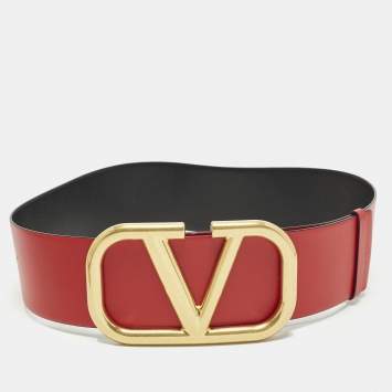 مملوكة مسبقًا Valentino VLogo Wide Waist Belt Red Leather