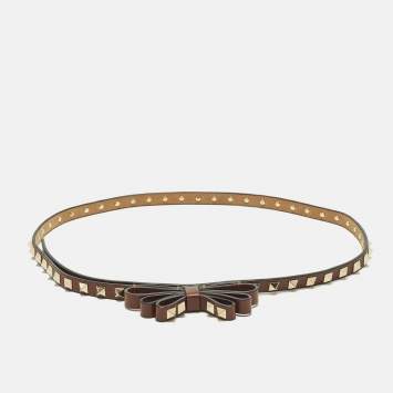 Pre Owned Valentino Bow 80CM Slim Belt Brown Leather