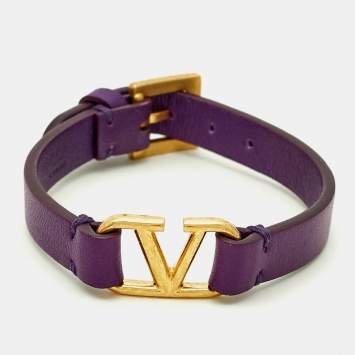 مملوكة مسبقًا Valentino VLogo Purple Leather Gold Tone Bracelet