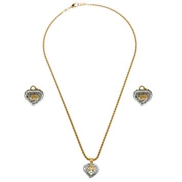 Pre Owned Valentino Crystal Embedded Heart Pendant Necklace and Earrings Set