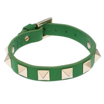 Pre Owned Valentino Green Leather Rockstud Bracelet