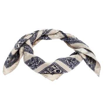 Pre Owned Valentino Beige & Blue Printed Silk Scarf