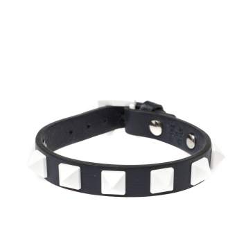 Pre Owned Valentino Dark Blue Leather Rubber Rockstud Bracelet