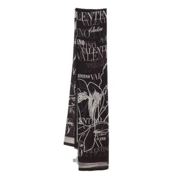 Pre Owned Valentino Black Floral Signature Print Silk Scarf