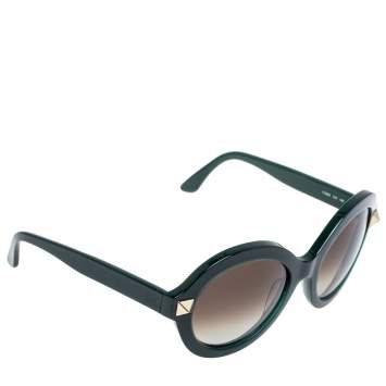 Pre Owned Valentino Green/ Brown Gradient Rockstud V 696S Round Sunglasses