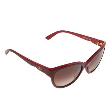 Pre Owned Valentino Burgundy/Brown Gradient V602S Rounded Cat-Eye Sunglasses