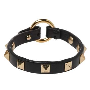 Pre Owned Valentino Black Leather Rockstud Loop Bracelet
