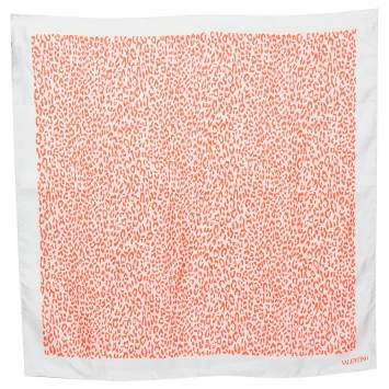 Pre Owned Valentino Neon Orange Leopard Print Silk Square Scarf