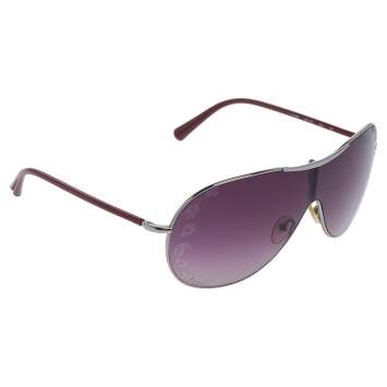Pre Owned Valentino Silver Tone/ Purple Gradient V100S Flower Detail Shield Sunglasses