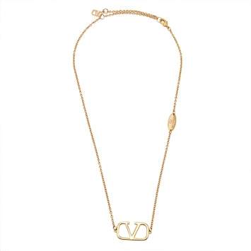 Pre Owned Valentino Gold Tone Vlogo Pendant Necklace