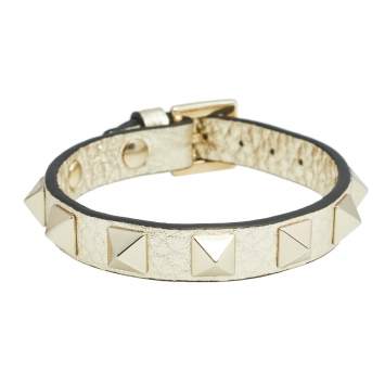 Pre Owned Valentino Gold Leather Rockstud Wrap Bracelet