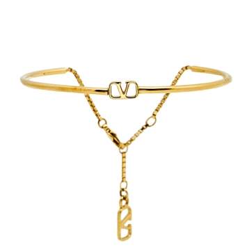 Pre Owned Valentino VLogo Gold Tone Cuff Bracelet