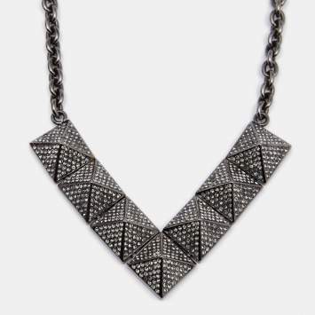 Pre Owned Valentino Gunmetal Tone Crystal Pyramid Necklace‬