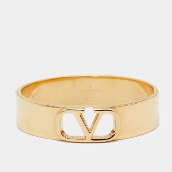 Pre Owned Valentino VLogo Signature Gold Tone Metal Cuff Bracelet