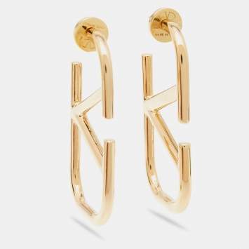 Pre Owned Valentino VLogo Signature Gold Tone Metal Earrings