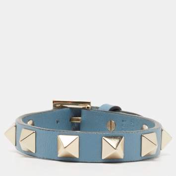 Pre Owned Valentino Blue Leather Rockstud Wrap Bracelet