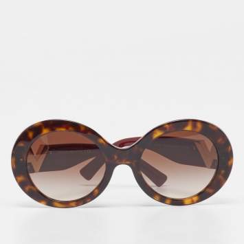 Pre Owned Valentino Brown/Red Tortoise Print VA 4058 Round Sunglasses