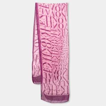 Pre Owned Valentino Purple & Pink Logo Printed Silk Scarf 