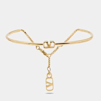 Pre Owned Valentino VLogo Gold Tone Cuff Bracelet