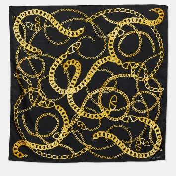 Pre Owned Valentino Black & Gold Chain Link Print Silk Scarf