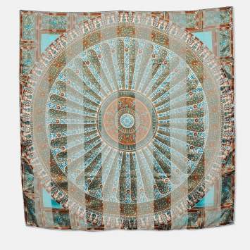 Pre Owned Valentino Blue & Brown Printed Silk Scarf