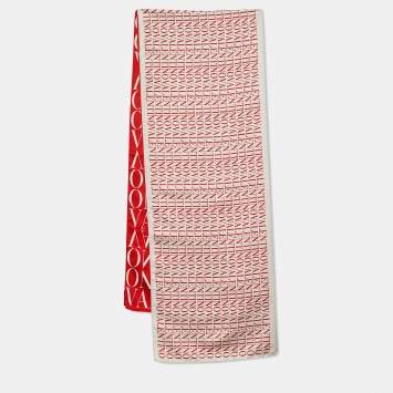 Pre Owned Valentino Red Logo Print Silk Stole