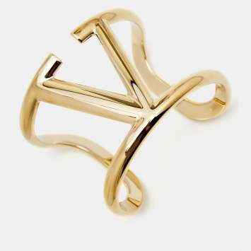 Pre Owned Valentino Gold Tone VLogo Wide Cuff Bracelet