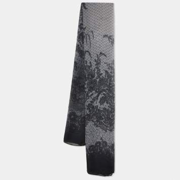 Pre Owned Valentino Black Floral Signature Printed Silk Scarf