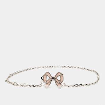 Pre Owned Valentino Vintage Silver Tone Bow Charm Chain-Link Belt