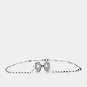 Pre Owned Valentino Vintage Silver Tone Bow Charm Chain-Link Belt