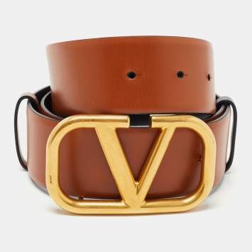 Pre Owned Valentino Black/Brown Leather VLogo Reversible Belt 65CM