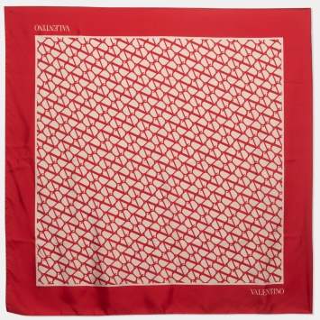 Pre Owned Valentino Red Toile Iconographe Print Silk Scarf