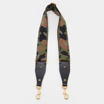 Pre Owned Valentino Green Camouflage Fabric and Leather Guitar Shoulder Bag Strap
