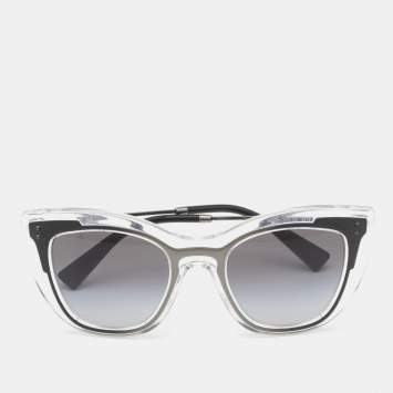Pre Owned Valentino Transparent & Metal/Grey Gradient VA 4031 Cat-Eye Sunglasses