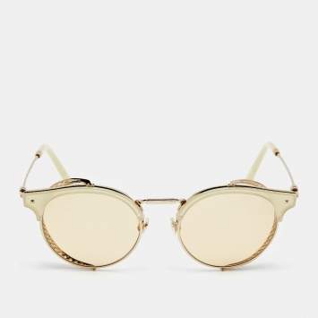 Pre Owned Valentino Gold/Beige VA 2008Z Movable Frame Round Sunglasses