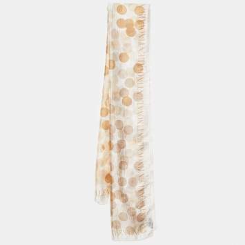Pre Owned Valentino Cream Dot Printed Silk Scarf
